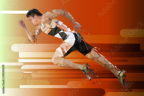 Low poly Vector illustration. Running athlete.