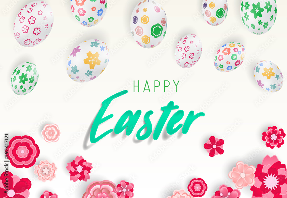 Happy easter image vector. Modern happy Easter background with colorful eggs, bunny, rubbit, and spring flower. Template Easter greeting card, vector. Happy easter image vector. Modern happy Easter background with colorful eggs, bunny, rubbit, and spring flower. Template Easter greeting card, vector.