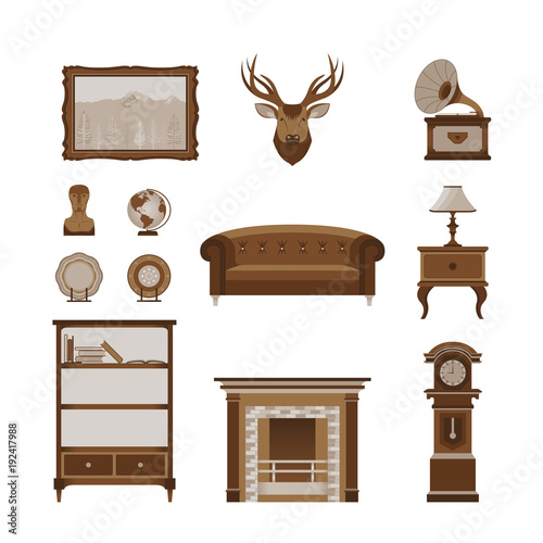 Living Room Furniture and Decoration Isolated Set 