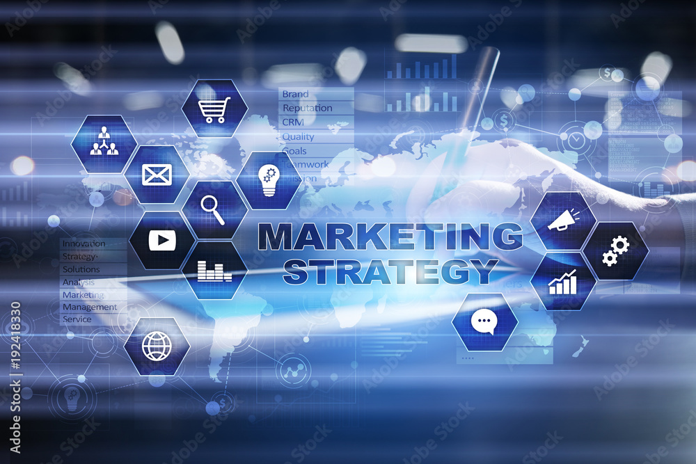 Marketing strategy concept on virtual screen. Internet, advertising and digital technology concept. Sales growth. Marketing strategy concept on virtual screen. Internet, advertising and digital technology concept. Sales growth.