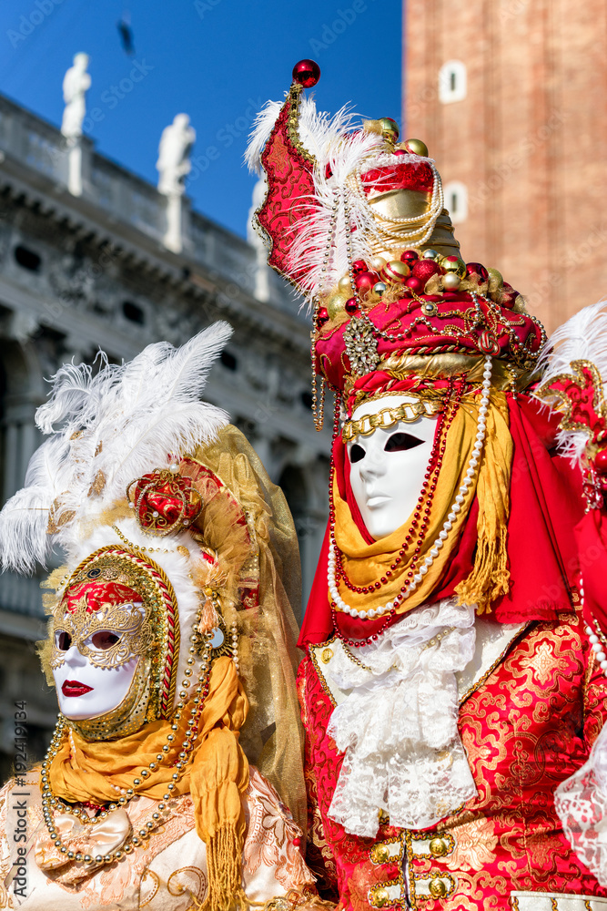 People in costumes at Venice carnival 2018, Italy