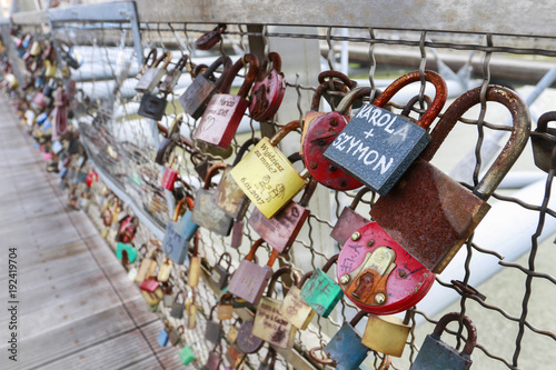 KRAKOW, POLAND - MAY 09, 2017: The Kladka Bernatka- bridge of love with love padlocks