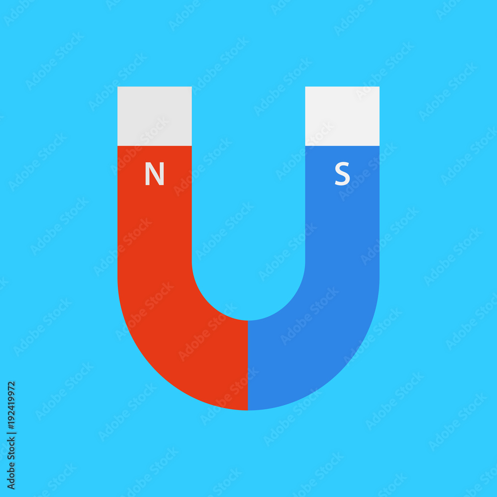 Vector magnet in flat style. Magnetism. South and north. Read and blue Vector magnet in flat style. Magnetism. South and north. Read and blue