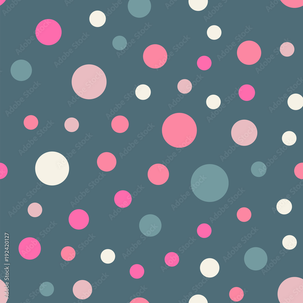 Colorful polka dots seamless pattern on bright 8 background. Astonishing classic colorful polka dots textile pattern. Seamless scattered confetti fall chaotic decor. Abstract vector illustration. Colorful polka dots seamless pattern on bright 8 background. Astonishing classic colorful polka dots textile pattern. Seamless scattered confetti fall chaotic decor. Abstract vector illustration.
