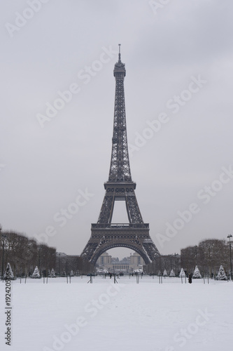Fototapeta Naklejka Na Ścianę i Meble -  Eiffel Tower, Snowy day in Paris