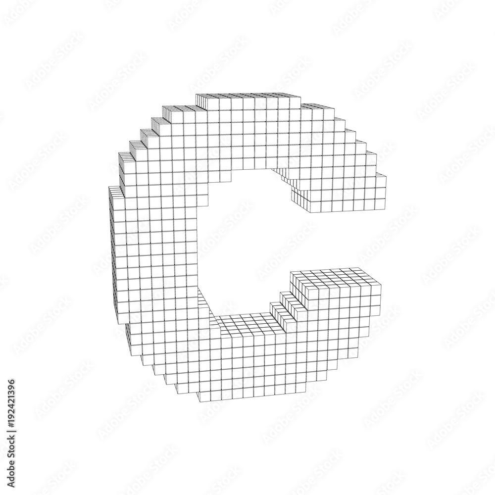 3d pixelated capital letter C. Vector outline illustration. 3d pixelated capital letter C. Vector outline illustration.