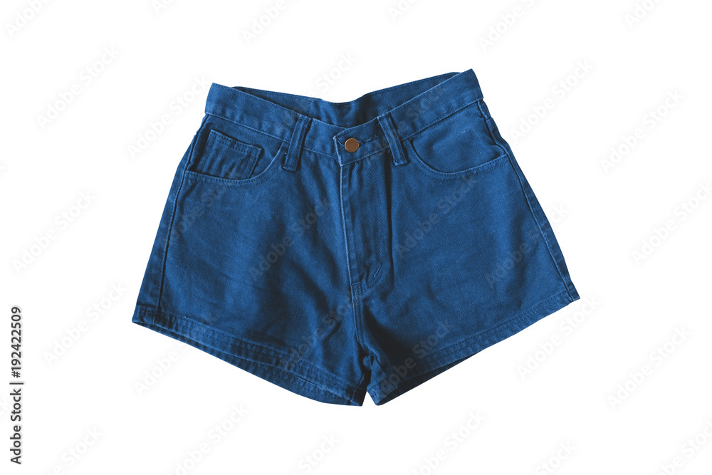 Woman's casual with fashion denim shorts isolated on white background.