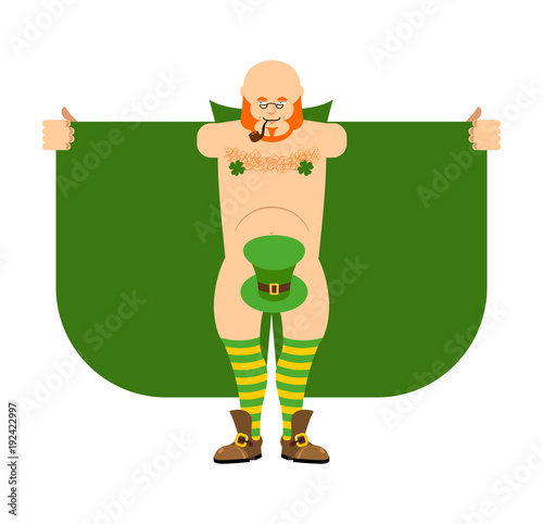 Leprechaun stripper and green hat. Magic exhibitionist. St.Patricks Day for adults. Irish holiday Vector illustration
