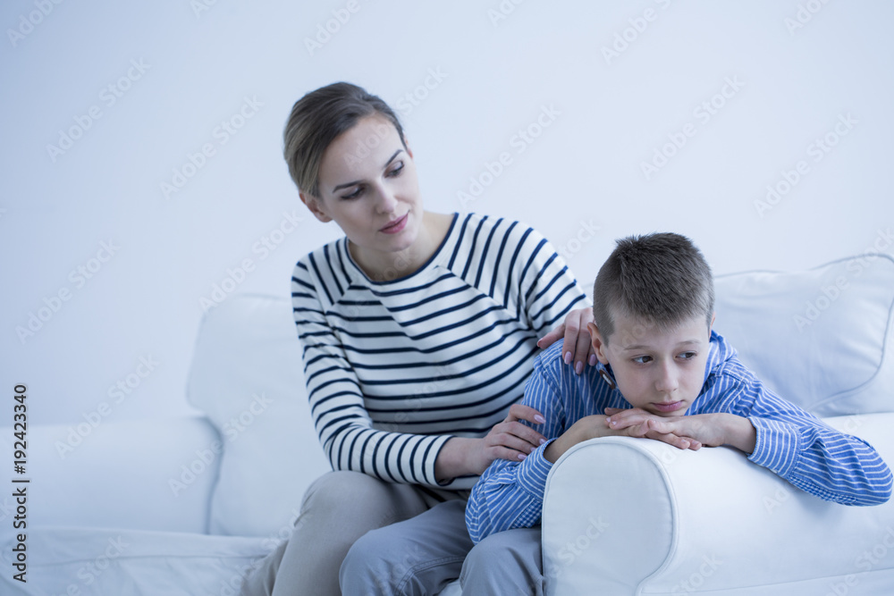 Mother supporting depressed son Mother supporting depressed son