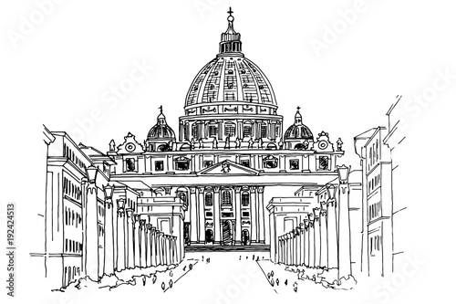 Vector sketch of St. Peter's Basilica in Rome, Italy