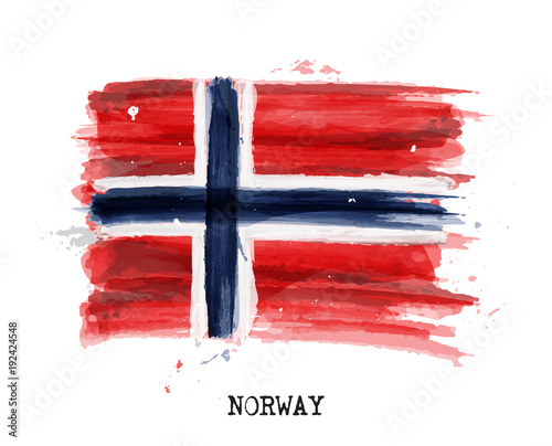 Watercolor painting flag of Norway . Vector