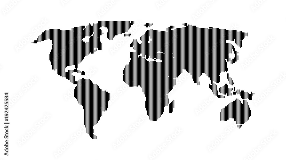 Obraz premium Black color world map isolated on white background. Abstract flat template with lines for web design, brochure, flyer, annual report, banner, infographic. Global concept, vector illustration.