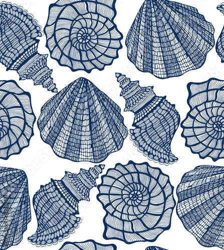 Shell Seamless Pattern. Graphic Sea Background in Hand Drawn Style for Surface Design Banner Web. Illustration