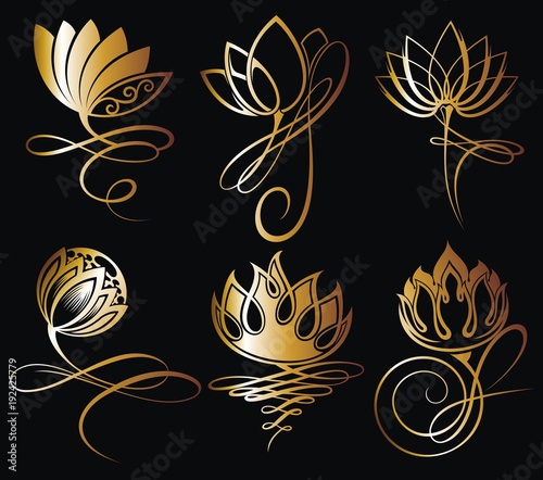 Fototapeta Naklejka Na Ścianę i Meble -  Vector lotus flowers design for spa, yoga class, hotel and resort