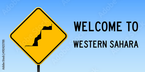 Western Sahara map on road sign. Wide poster with Western Sahara country map on yellow rhomb road sign. Vector illustration.