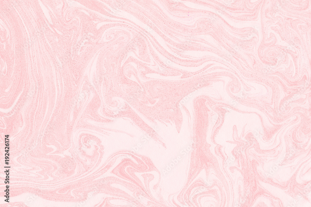 Fototapeta premium Suminagashi marble texture hand painted with pink ink. Digital paper 1428 performed in traditional japanese suminagashi floating ink technique. Fetching liquid abstract background.
