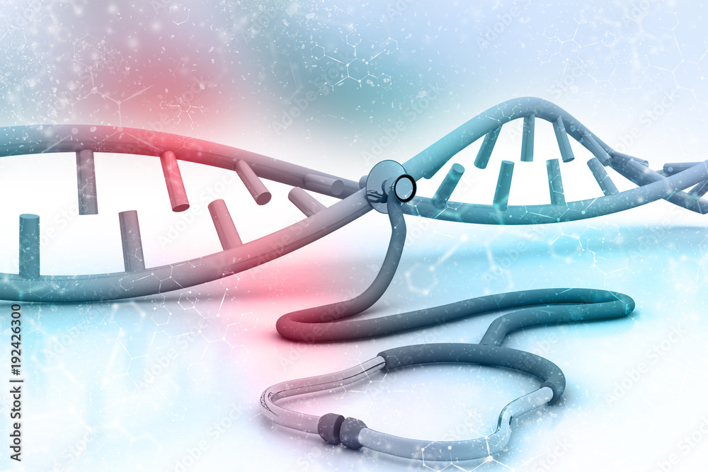 3d rendering Dna structure with stethoscope