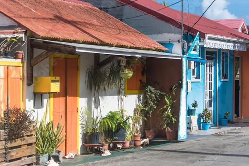 Guadeloupe, the Saintes islands, typical houses in the village 