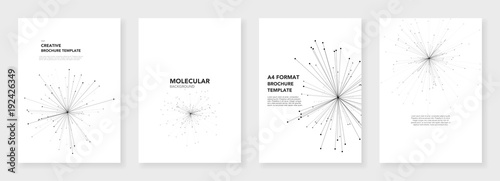 Minimal brochure templates. Molecule models on white background. Technology sci-fi or medical concept, abstract vector design.