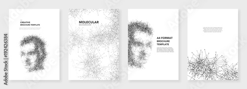 Minimal brochure templates. Molecules on white background. Artificial Intelligence, technology sci-fi concept, abstract vector