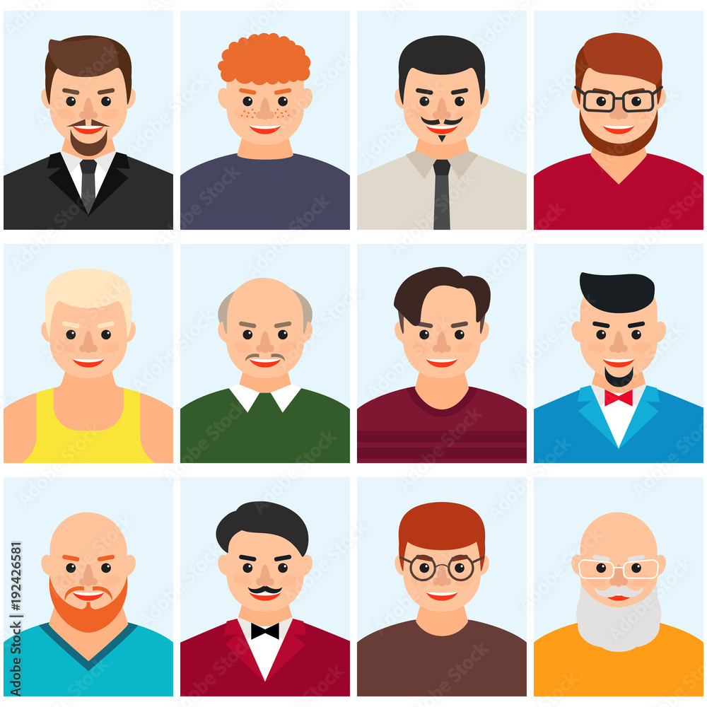 Men's avatars, icon set. Vector flat illustration. Men's avatars, icon set. Vector flat illustration.
