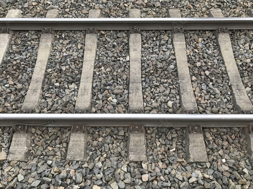 Train tracks and stones from above