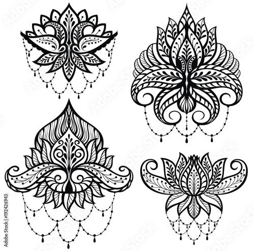 Fototapeta Naklejka Na Ścianę i Meble -  Set ornamental lotus flowers