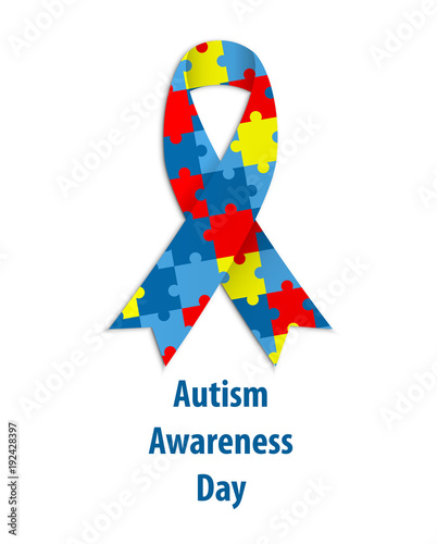 World autism awareness day. Colorful puzzle ribbon