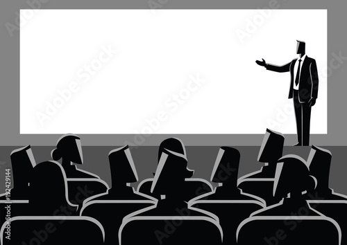 Businessman giving a presentation on big screen