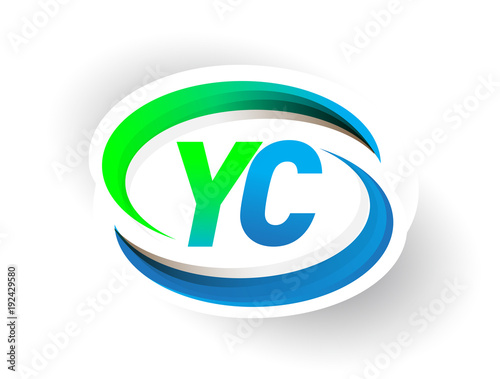initial letter YC logotype company name colored blue and green swoosh design, modern logo concept. vector logo for business and company identity.