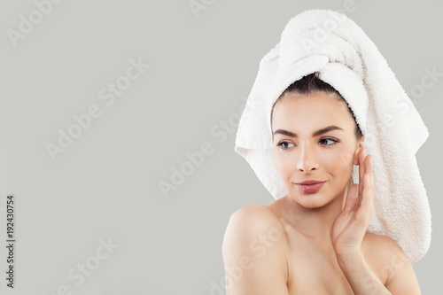 Spa Girl. Beautiful Woman with Healthy Skin, Cute Face on Background
