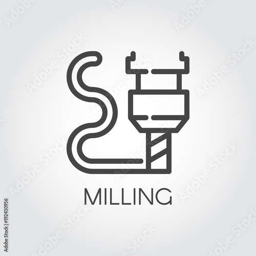 Milling machine outline icon. Modern device for fabrication and prototype production. Innovation technical equipment contour web label. Industrial theme. Vector illustration