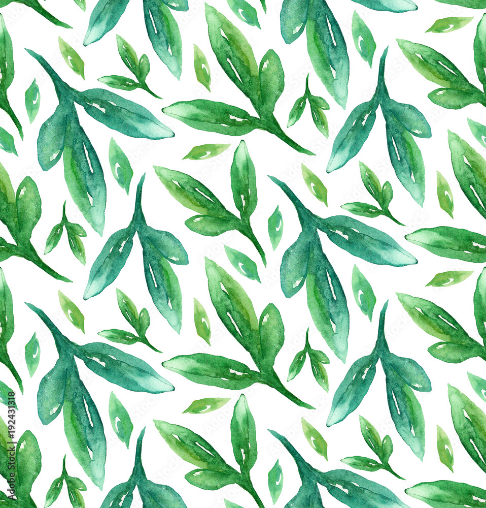 Watercolor green pattern. Greenery leaves seamless background Watercolor green pattern. Greenery leaves seamless background