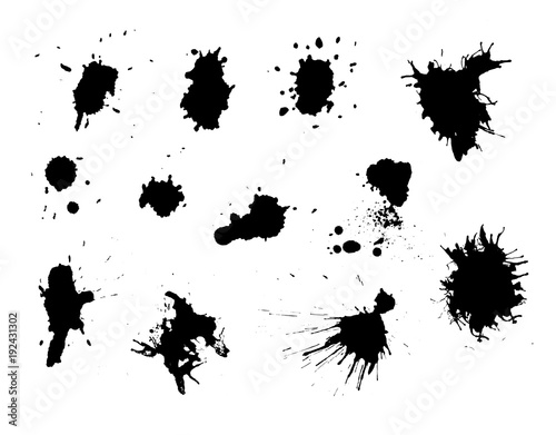 Vector black Paint splashes set for design. Ink illustration