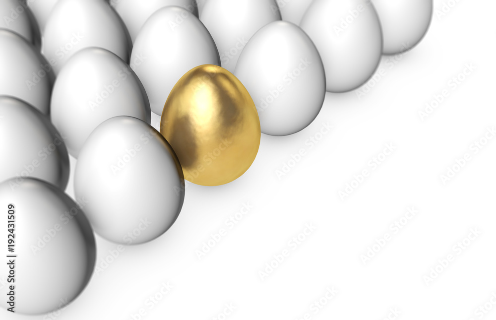 Golden egg among white eggs. 3D Rendering Golden egg among white eggs. 3D Rendering