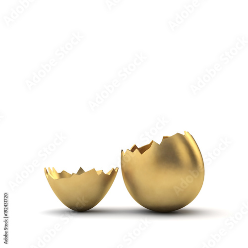 Gold luxury easter egg cracked open. 3D Rendering