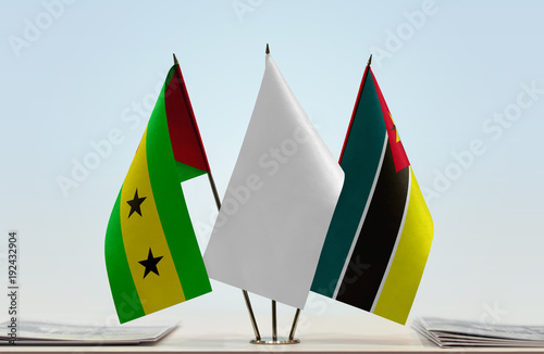 Flags of Sao Tome and Principe and Mozambique with a white flag in the middle