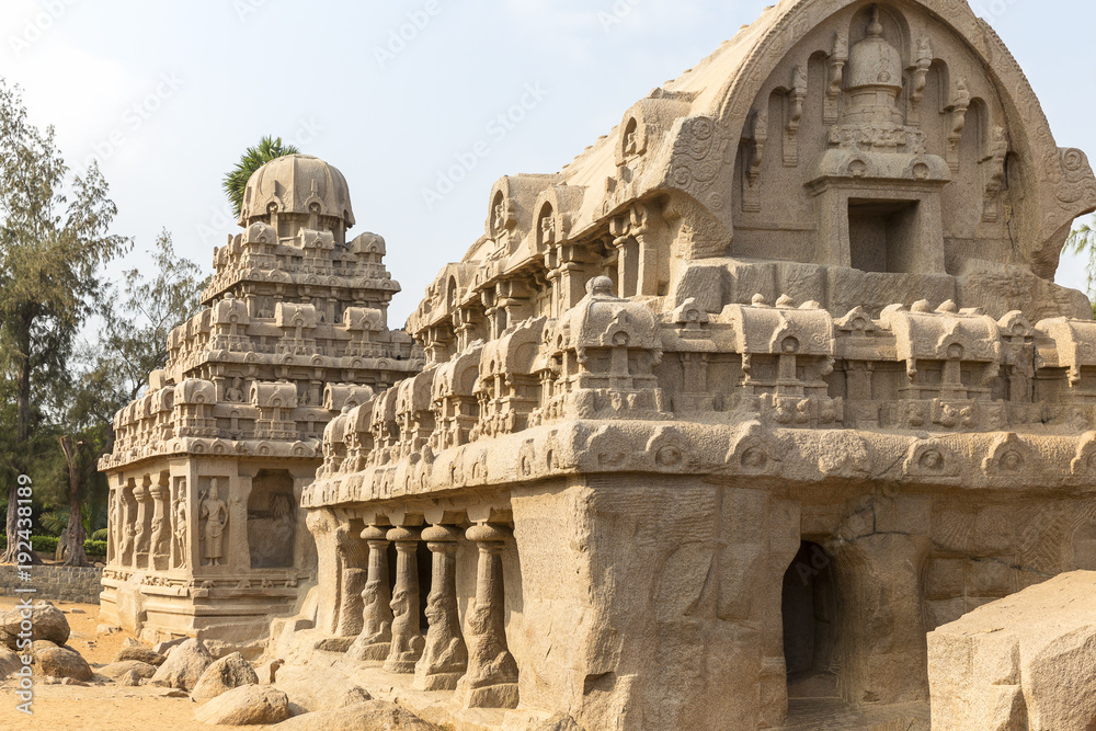 The Five Rathas, Yudhishthir ratha, Bhima ratha, Mahabalipuram, Tamil Nadu, India