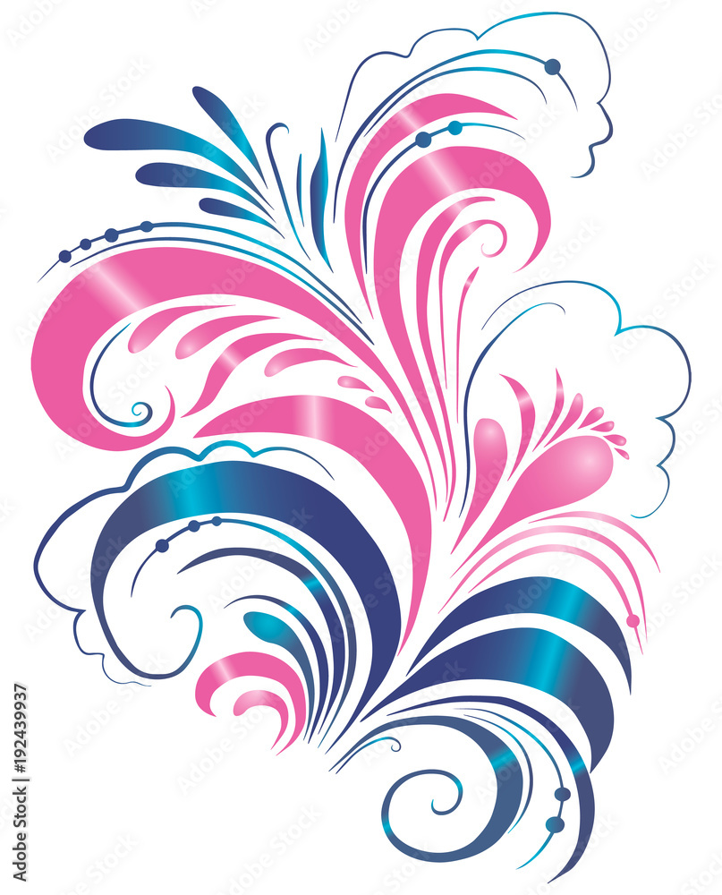 Flower ornament, Russian style Khokhloma scroll leaf engraved, flower pattern, decorative design vector Flower ornament, Russian style Khokhloma scroll leaf engraved, flower pattern, decorative design vector