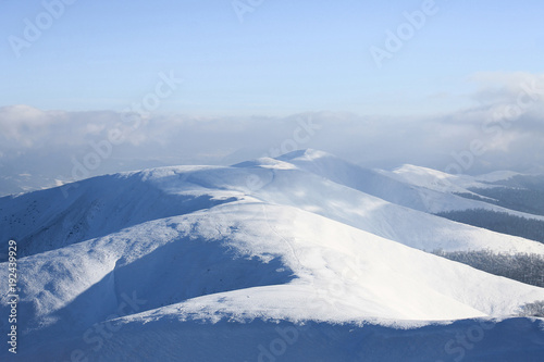 beautiful view on snowy mountains and cloudy sky, Borzhava valley, Carpathian Mountains, Ukraine © LIGHTFIELD STUDIOS