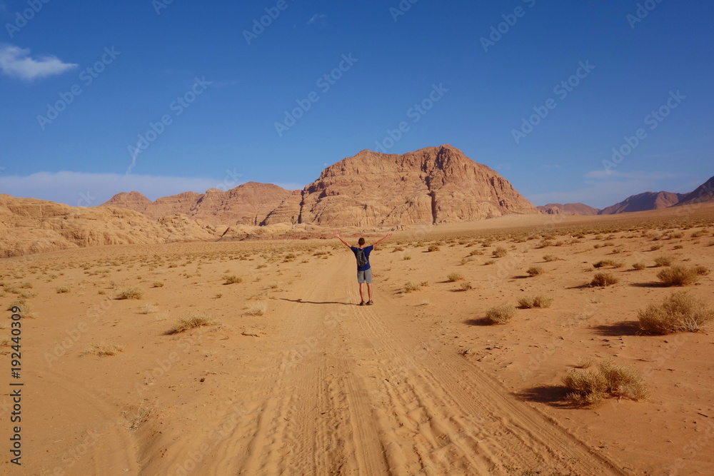 Young Man in Wadi Rum desert, Jordan, Middle East