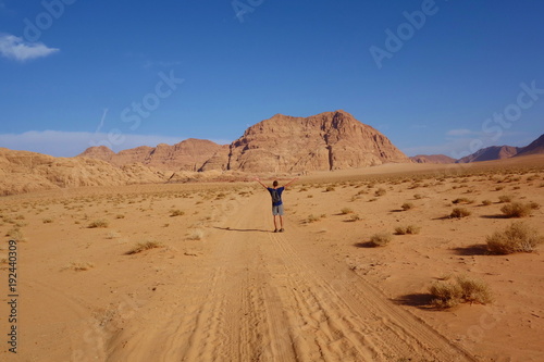 Young Man in Wadi Rum desert  Jordan  Middle East