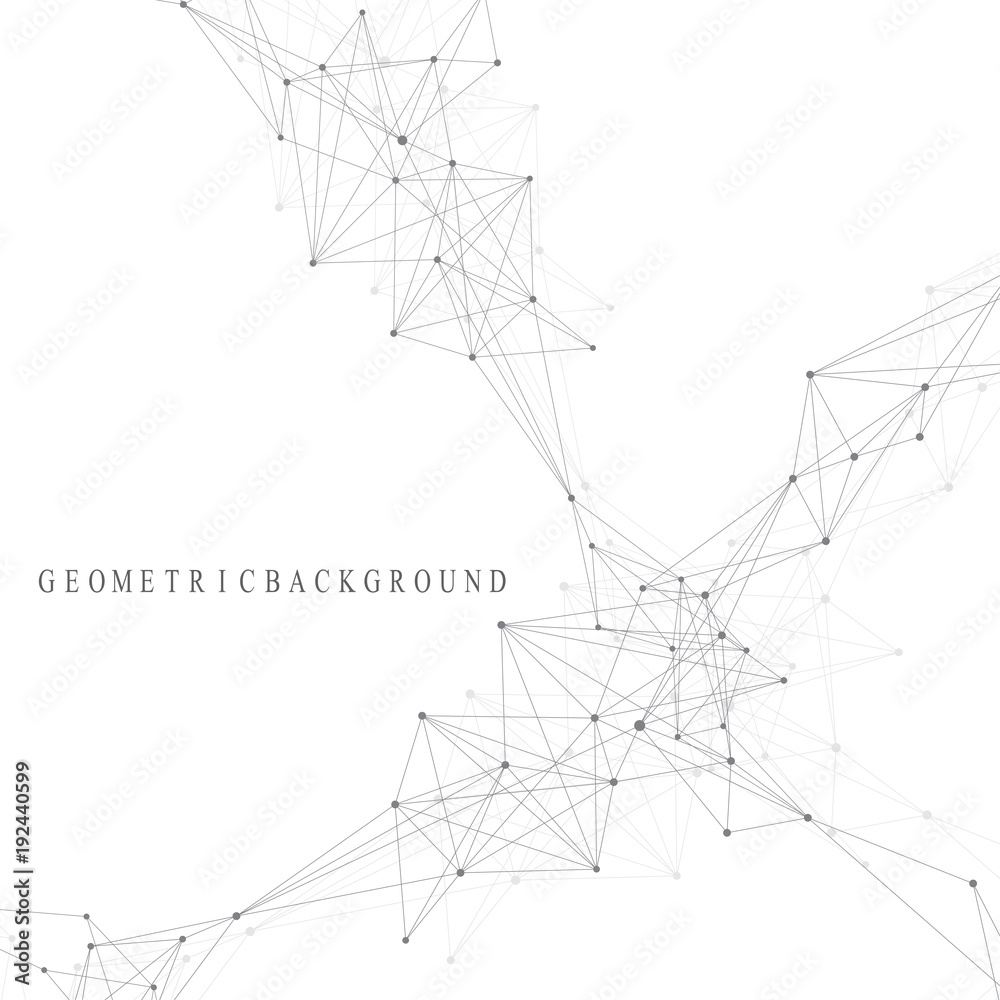 Obraz premium Geometric graphic background molecule and communication. Big data complex with compounds. Perspective backdrop. Minimal array. Digital data visualization. Scientific cybernetic vector illustration.