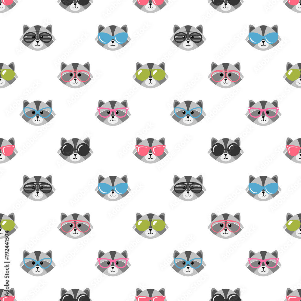 Fototapeta premium Seamless pattern with raccoons with sunglasses