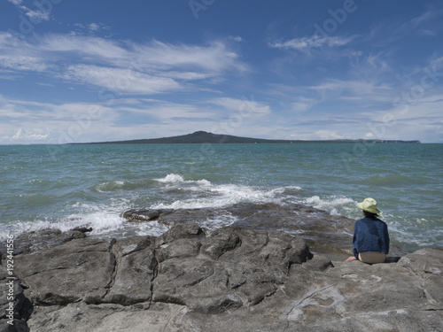 Rangitoto Volcano Auckland coast New Zealand. View from Saint Heliers Bay photo