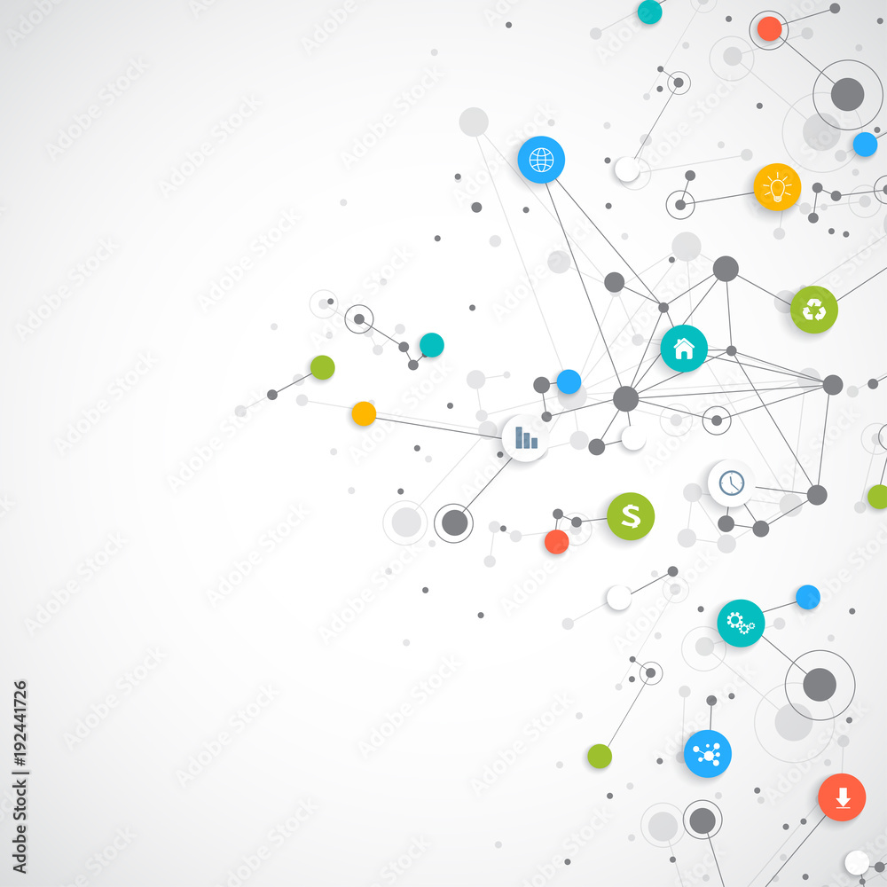 Abstract business vector infographic. Cloud computing and global network connections concept design. Scientific business template with icons for brochure, diagram, workflow, timeline, web design.