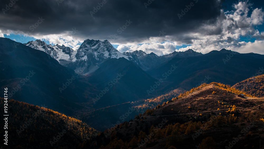 Mountain scenery near Yubeng, a village in the Meili Snow Mountains,Yubeng, Yunnan Province, People's Republic of China.