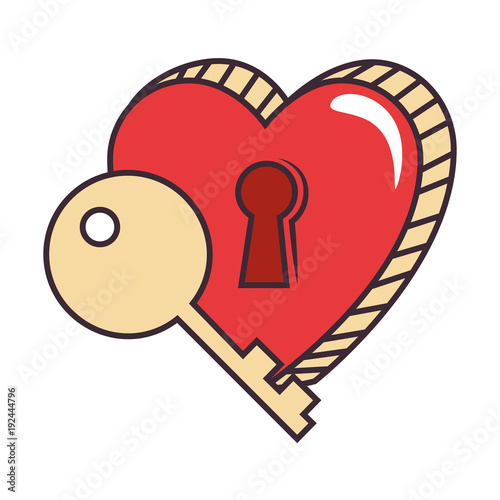 heart love sticker art with key hole vector illustration design
