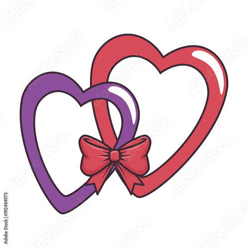 hearts love sticker art with bowntie vector illustration design
