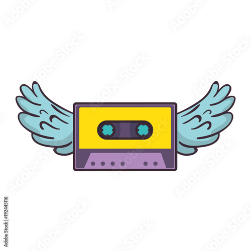 retro cassette with wings sticker icon vector illustration design